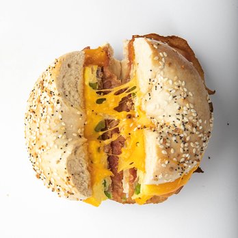 Barry Bagels - Eggel with bacon and cheddar on an Everything Bagel. - Bagels Near Me - Westlake, Ohio
