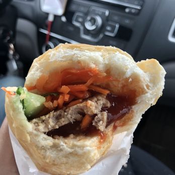 Banh Mi Ba Le - Few more bites down the road, there is an overwhelming amount of sauce gushing out - Canadian (New) Near Me - Mississauga, Ontario