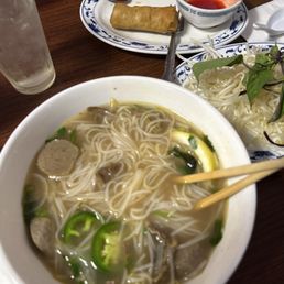 Pho and egg roll Pho and egg roll