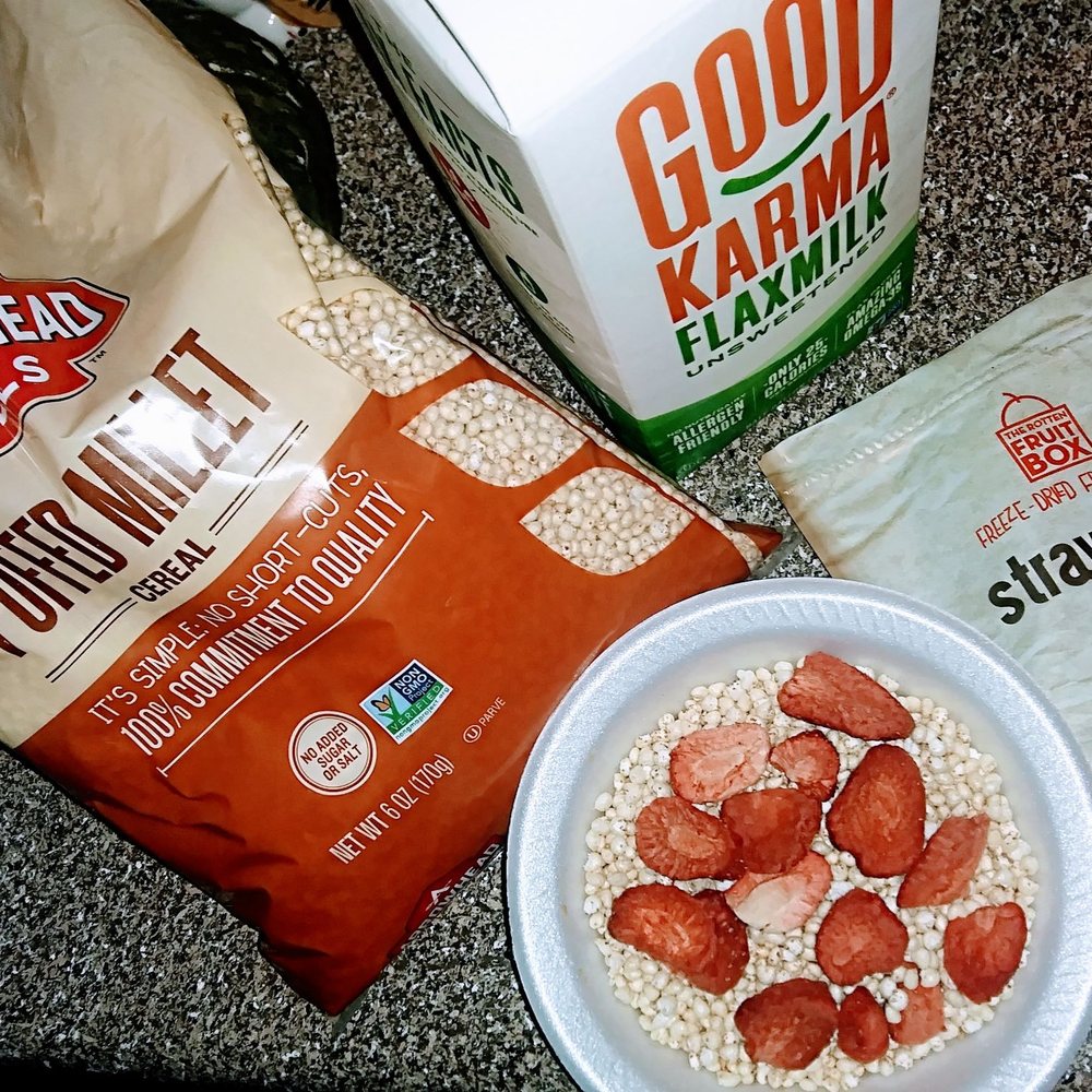 Sprouts Farmers Market - $3.49 - Ever had "millet puff" cereal? Me either! Good Karma Flax Milk (a staple now in our home) also from Sprouts. - Grocery Near Me - Oro Valley, Arizona