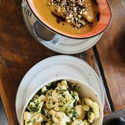 Squash soup and roasted cauliflower
