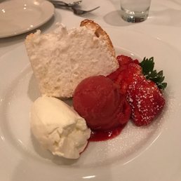 Angel Food Cake with raspberry sorbet.