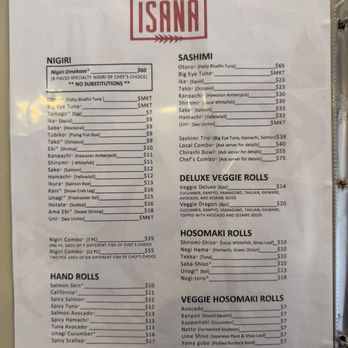 Isana - Menu - Sushi Bars Near Me - Kihei, Hawaii Isana - Menu - Sushi Bars Near Me - Kihei, Hawaii