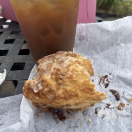 Cinnamon chip scone and iced coffee Cinnamon chip scone and iced coffee
