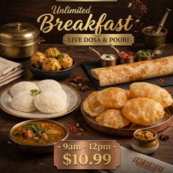 Eat Street Indian Kitchen - unlimited breakfast buffet with live poori and dosa for just $10.99