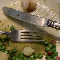 Bitter & Twisted - Scallops w peas and pearl onion. Amazing.
