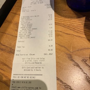 Chili's - The damage for 4. Really yummy - American Near Me - Fair Oaks, California