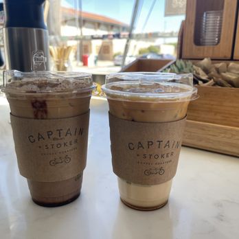 Captain + Stoker - [LEFT] iced mocha with oat milk [RIGHT] iced vanilla latte - Coffee Roasteries Near Me - Monterey, California