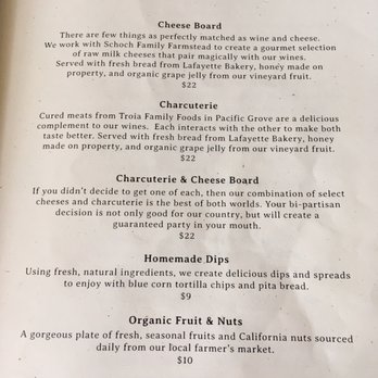 Folktale Winery - Charcuterie Menu Folk Tales - Wineries Near Me - Carmel, California