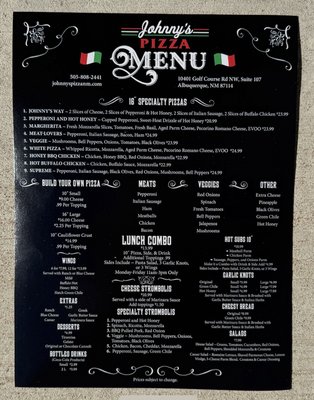 Menu photo 1 Johnny’s Pizza Albuquerque, NM Menu photo 1 Johnny’s Pizza Albuquerque, NM