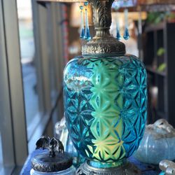 Vintage blue glass lamp