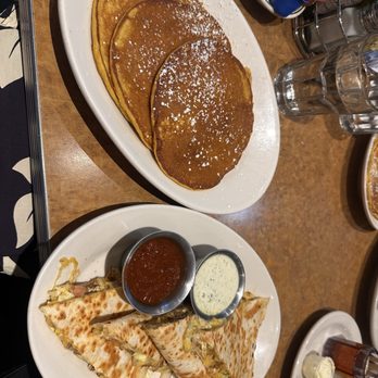 Village Square Cafe - Breakfast Quesadilla with Pumpkin Pancakes - Breakfast & Brunch Near Me - Redmond, Washington
