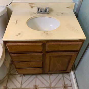 Ortiz Coatings & Design - This is my sink countertop before I contacted this company. Sad, ugly and yellowing. - Flooring Near Me Ortiz Coatings & Design - This is my sink countertop before I contacted this company. Sad, ugly and yellowing. - Flooring Near Me