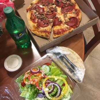 NY Pie - Medium pizza w/pepperoni and mushroom and a Greek salad - Pizza Near Me - Waltham, Massachusetts