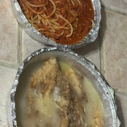 Dino's Pizza & Restaurant - I order the chicken breast OVER linguine. But I always wind up with tomato sauce drenched spaghetti.