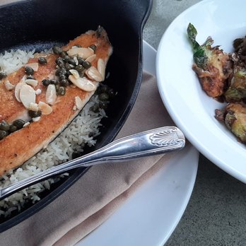 Devil's Pool Restaurant - Trout on rice with Brussel sprouts - American Near Me - Ridgedale, Missouri