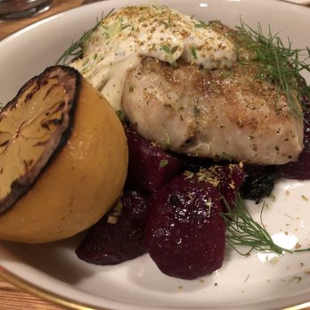 Nancy's Hustle - Roasted Snapper with Charcoal Beets, Fennel Aioli and Grilled Lemon - New American Near Me - Houston, Texas