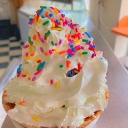 Calder Bros. Dairy - Waffle bowl sundae with whipped cream and sprinkles. Wow!