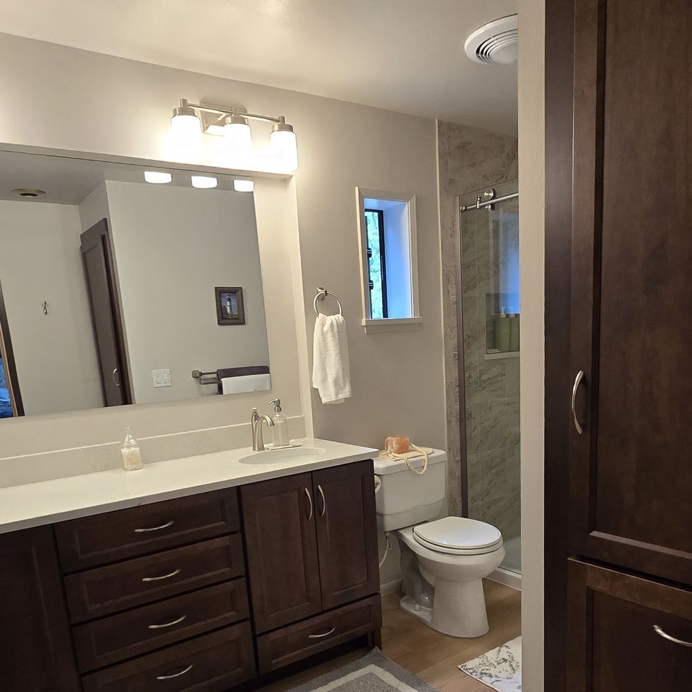 Winter Construction - Our lovely large bathroom with new vanity and linen closet. - General Contractors Near Me - Port Orchard, Washington