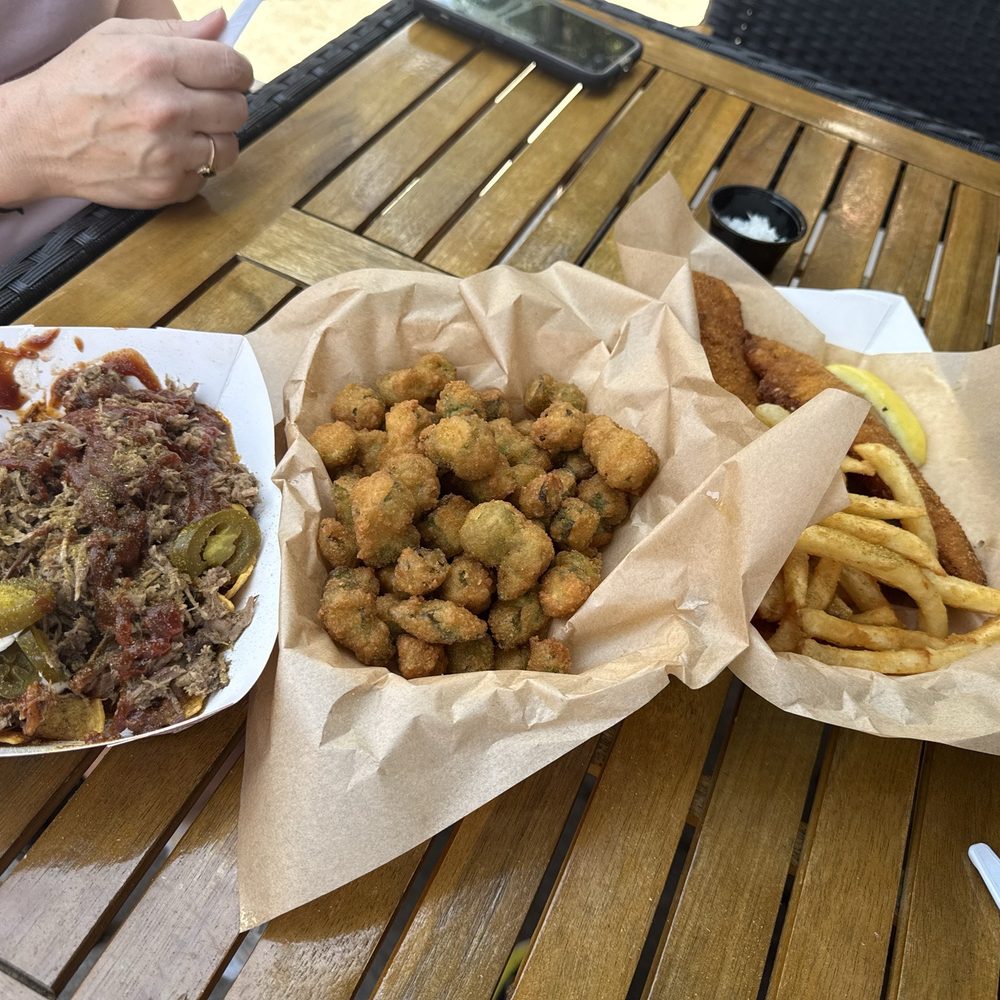 Fito pie with brisket, okra and catfish basket. Fito pie with brisket, okra and catfish basket.