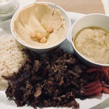 FelFel Mediterranean - Lamb plate with rice, hummus and baba ganoush. - Mediterranean Near Me - Denver, Colorado