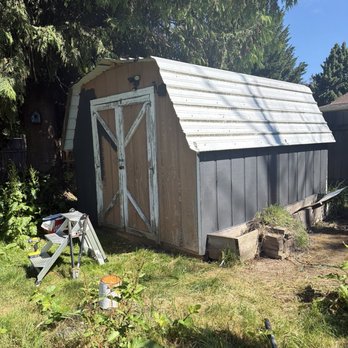 Clark Quality Painting - Half painted shed. - Painters Near Me Clark Quality Painting - Half painted shed. - Painters Near Me