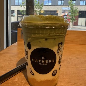 Gathers Tea Bar - Mango Matcha CREAM - Bubble Tea Near Me - Chicago, Illinois Gathers Tea Bar - Mango Matcha CREAM - Bubble Tea Near Me - Chicago, Illinois