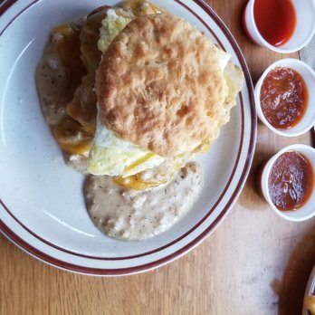 Pine State Biscuits - The Reggie deluxe with all 3 homemade hot sauce - Breakfast & Brunch Near Me - Portland, Oregon
