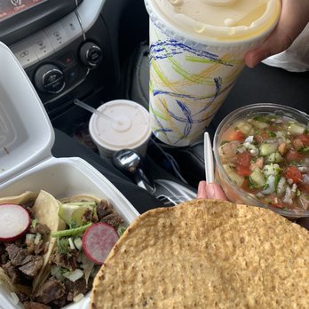 La Costa Taqueria - 2 asada tacos, shrimp ceviche with corn tostada shells, agua fresca, and horchata - Mexican Near Me - Salinas, California