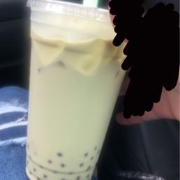 Green tea with blueberry boba ‍