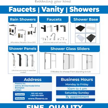 Flosens - Shower : Base | Kit | Panel | Glass Slider | Faucets at Reliable & Reasonable price - Kitchen & Bath Near Me - Brampton, Ontario Flosens - Shower : Base | Kit | Panel | Glass Slider | Faucets at Reliable & Reasonable price - Kitchen & Bath Near Me - Brampton, Ontario