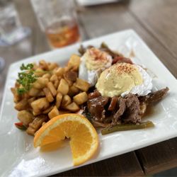 Chelsea Corner - Texas Steak Benedict with brunch potatoes and the Heavens Gate Old Fashioned...