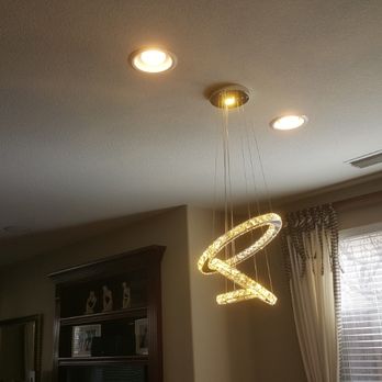 Precision Wire Electric - Installing a New LED Chandelier between Recessed Lighting - Electricians Near Me Precision Wire Electric - Installing a New LED Chandelier between Recessed Lighting - Electricians Near Me