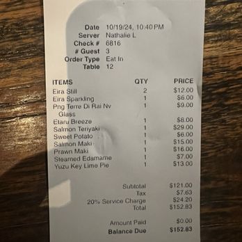 ETARU - Receipt - Japanese Near Me - Hallandale Beach, Florida ETARU - Receipt - Japanese Near Me - Hallandale Beach, Florida