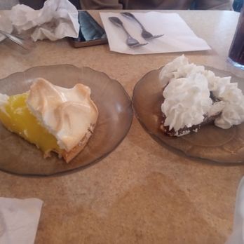 Molly J's - Lemon meringue and chocolate cream slices of pie. - American Near Me - Bakersfield, California Molly J's - Lemon meringue and chocolate cream slices of pie. - American Near Me - Bakersfield, California