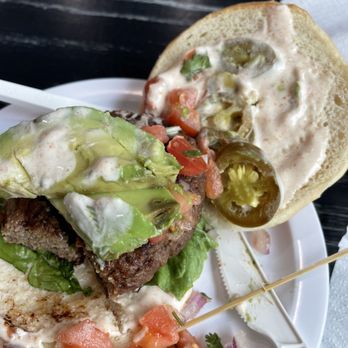 Pure Vegan Café - Burger with avocado, pico, jalapeños - Vegan Near Me - Durham, North Carolina
