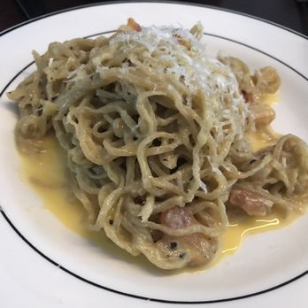 Le Fanfare - Spaghetti Alla Carbonara - unappetizing grayish noodles - Italian Near Me - Brooklyn, New York