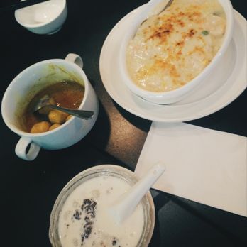 A+ Hong Kong Kitchen - Curry fish balls (咖喱魚蛋), creamy shrimp and rice (can't quite remember the name!), and purple rice with coconut milk (椰汁紫米露) - Cantonese Near Me - Seattle, Washington