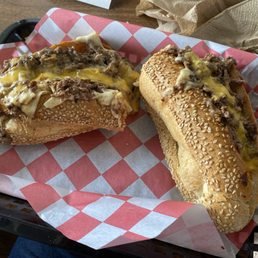 Cheesesteak with whiz and Cooper Sharp, and fried onions Cheesesteak with whiz and Cooper Sharp, and fried onions