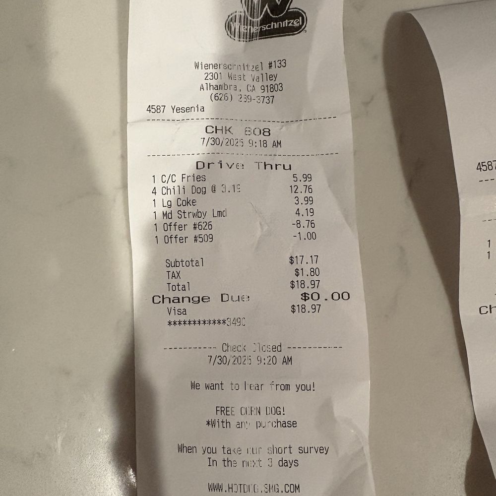 The receipt showing that I ordered chili cheese fries, not chili fries The receipt showing that I ordered chili cheese fries, not chili fries