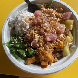 My Kona Poke bowl at lunch yesterday. Zero sauce. My Kona Poke bowl at lunch yesterday. Zero sauce.