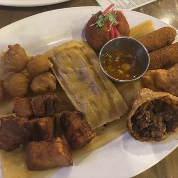 Rumba Cubana - El rumberito (corn fritters, crispy pork bites, corn tamale, beef stuffed potato, beef empanada, ham croquettes) - Cuban Near Me - Clifton, New Jersey Rumba Cubana - El rumberito (corn fritters, crispy pork bites, corn tamale, beef stuffed potato, beef empanada, ham croquettes) - Cuban Near Me - Clifton, New Jersey