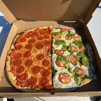 Belleville Pizza - Half pepperoni half pesto pizza - Pizza Near Me - Belleville, New Jersey Belleville Pizza - Half pepperoni half pesto pizza - Pizza Near Me - Belleville, New Jersey