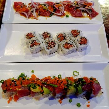 Gen Korean BBQ House - Top-Bottom: Tuna Carpaccio, Spicy Tuna Toll, and Red Dragon Roll - Korean Near Me - Las Vegas, Nevada