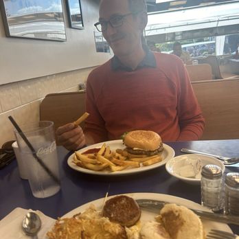 Bob & Edith's Diner - One eyed cheeseburger, fries, sausage egg and cheese sandwich on English muffin, hash browns - American Near Me - Arlington, Virginia