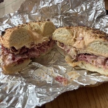Bagels Plus - The mountain Washington on a fresh jalapeño bagel. T - Bagels Near Me - North Conway, New Hampshire
