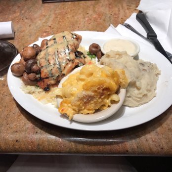 Cheddar's Scratch Kitchen - Dijon chicken on top of rice with mashed potatoes and mac and cheese - American Near Me - Houston, Texas