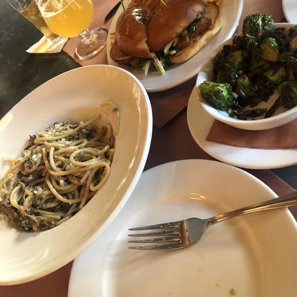 The Smith - Spicy Fried Chicken Sandwich Wild Mushroom Bucatini Brussels Sprouts - New American Near Me - Washington, DC, District of Columbia