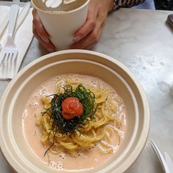 Davelle - Mentai spaghetti and hojicha latte - Japanese Near Me - New York, New York