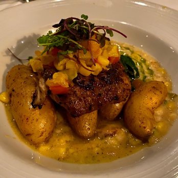 Port Land Grille - Grilled mahi with old bay spiced fingerling potatoes - New American Near Me - Wilmington, North Carolina Port Land Grille - Grilled mahi with old bay spiced fingerling potatoes - New American Near Me - Wilmington, North Carolina